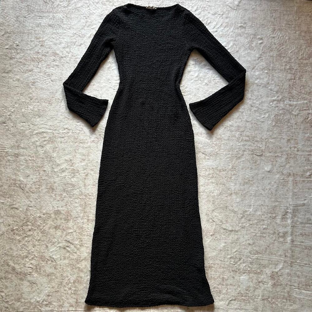 Black textured knit maxi dress size Small